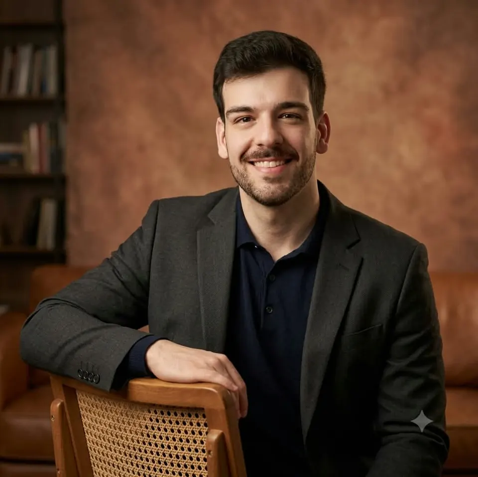 Dr. Alvaro Frigini sentado, de blazer escuro, em retrato profissional.